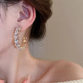 Korean Chic Rhinestone Silver Needle Round Geometric Hoop Earrings for Elegant Daily Wear view 3