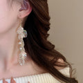 Chic French Faux Pearl Shell Tassel Drop Earrings Round Geometric Elegant Commuter Jewelry view 3