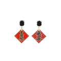Luxury Red Enamel New Year Blessing Plaque Dangle Studs With Black Crystal Alloy Earrings view 5