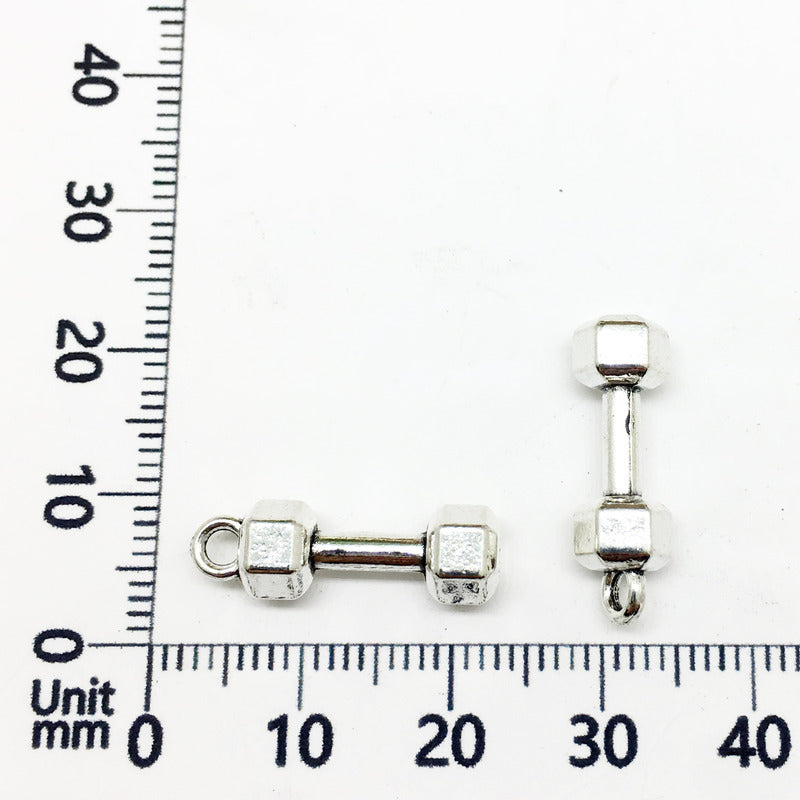 Antique Silver Zinc Alloy Dumbbell Barbell Sport Charm Pendants for DIY Fitness Jewelry