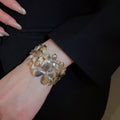 Wide Striped Petal Hollow Open Metal Bangle For Women Light Luxury Statement Cuff Jewelry view 4