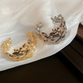 Wide Striped Petal Hollow Open Metal Bangle For Women Light Luxury Statement Cuff Jewelry view 1