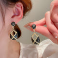 Copper Zircon Butterfly Bow Pearl Geometric Stud Earrings For Women Light Luxury Style view 3