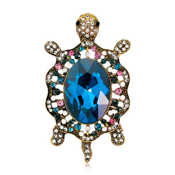 Blue Gold Tone Turtle Crystal Two Designs Metal Brooch Pin