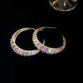 Gold Plated Copper Crescent Zircon Stud Earrings With Silver Pins Chic Geometric Hoop Style view 4
