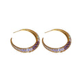 Gold Plated Copper Crescent Zircon Stud Earrings With Silver Pins Chic Geometric Hoop Style view 5