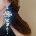 Chic Copper Floral Rhinestone Waterdrop Tassel Drop Earrings For Women view 3