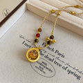 Faux Pearl Braided Rope Pendant Necklace With Geometric Ring, Light Luxury Chinese Style Collarbone Jewelry view 2
