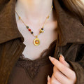 Faux Pearl Braided Rope Pendant Necklace With Geometric Ring, Light Luxury Chinese Style Collarbone Jewelry view 1