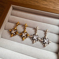 Vintage Copper Zircon Iris Flower Diamond Shape Stud Earrings With Silver Needles view 2