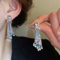 Light Luxury Alloy Rhinestone Colorful Tassel Square Drop Earrings With Silver Pins view 1