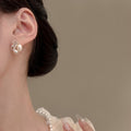 Light Luxury Geometric Freshwater Pearl Zircon Stud Earrings With Silver Pins For Women view 4