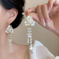 Light Luxury Alloy Pearl Floral Rhinestone Tassel Drop Earrings With Silver Needle view 3