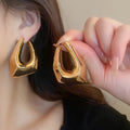 Gold Plated Alloy Irregular Geometric Quadrilateral Stud Earrings With Silver Posts Light Luxury Style view 4