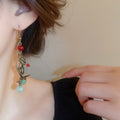 Light Luxury Alloy Flower Tassel Drop Earrings, Vintage Chinese Ethnic Geometric Floral Design view 3