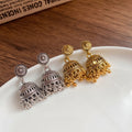Vintage Zinc Alloy Bell Tassel Drop Earrings With Silver Needle And Carved Polka Dot Design view 4