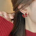 Light Luxury Alloy Red Enamel Butterfly Stud Earrings For Women New Year Elegant Jewelry view 4