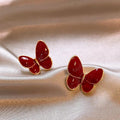 Light Luxury Alloy Red Enamel Butterfly Stud Earrings For Women New Year Elegant Jewelry view 3