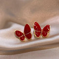 Light Luxury Alloy Red Enamel Butterfly Stud Earrings For Women New Year Elegant Jewelry view 1