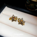 Vintage Gold Tone Copper Saturn Star Geometric Stud Earrings Light Luxury Niche Design view 2