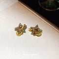 Vintage Gold Tone Copper Saturn Star Geometric Stud Earrings Light Luxury Niche Design view 4