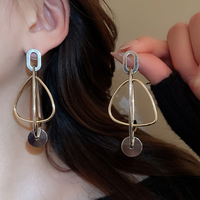 Minimalist Metal Geometric Teardrop Triangle Stud Earrings With Silver Needle For Women