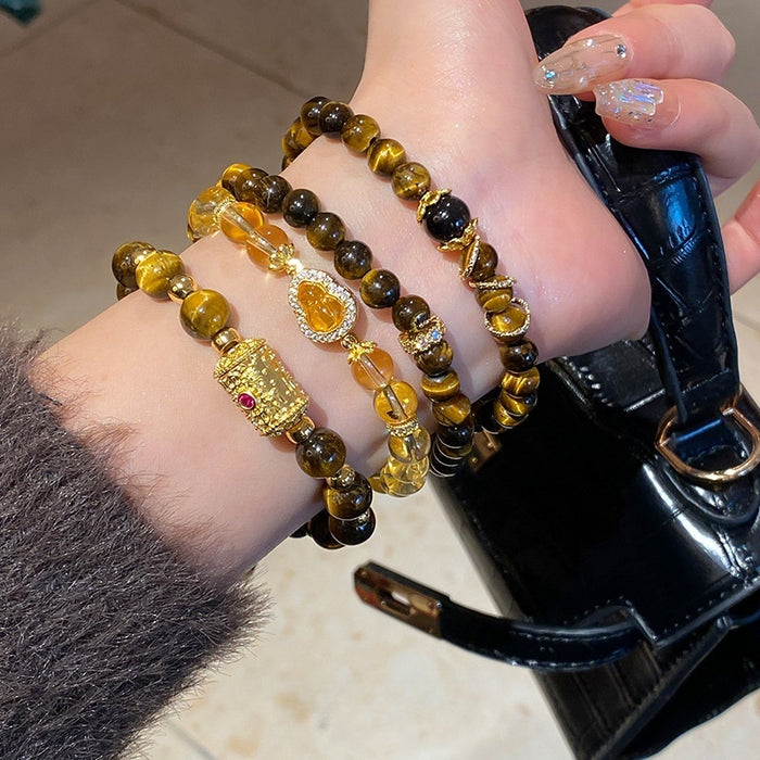 Light Luxury New Chinese Zircon Flower Tiger Eye Crystal Stackable Bracelet