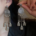 Ethnic Vintage Alloy Round Tassel Drop Earrings With Silver Pins Geometric Statement Jewelry view 1
