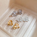 French Luxury Floral Painted Faux Pearl Stud Earrings With Silver Needle Elegant Minimalist Jewelry view 3