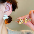 French Luxury Floral Painted Faux Pearl Stud Earrings With Silver Needle Elegant Minimalist Jewelry view 2