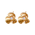 French Luxury Floral Painted Faux Pearl Stud Earrings With Silver Needle Elegant Minimalist Jewelry view 5