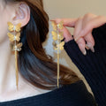Gold Plated Copper Butterfly Tassel Drop Earrings With Zircon Stripes And Silver Posts view 3