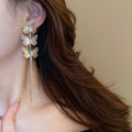 Gold Plated Copper Butterfly Tassel Drop Earrings With Zircon Stripes And Silver Posts view 4