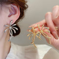 Real Gold Plated Metal Flower Stud Earrings With Silver Posts, Minimalist Style Jewelry view 2