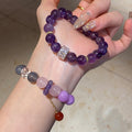 New Chinese Style Crystal Agate Amethyst Beaded Bracelet With Round Pendant Ring Charm view 2