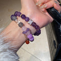New Chinese Style Crystal Agate Amethyst Beaded Bracelet With Round Pendant Ring Charm view 1