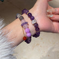 New Chinese Style Crystal Agate Amethyst Beaded Bracelet With Round Pendant Ring Charm view 3