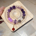 New Chinese Style Crystal Agate Amethyst Beaded Bracelet With Round Pendant Ring Charm view 4