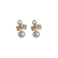 Gold Plated Copper Petal Pearl Stud Earrings With Silver Posts Sweet Vacation Style view 5