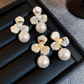 Gold Plated Copper Petal Pearl Stud Earrings With Silver Posts Sweet Vacation Style view 2