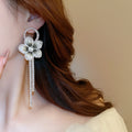 Copper Silver Needle French Vintage Flower Zircon Mesh Pearl Tassel Drop Earrings view 3