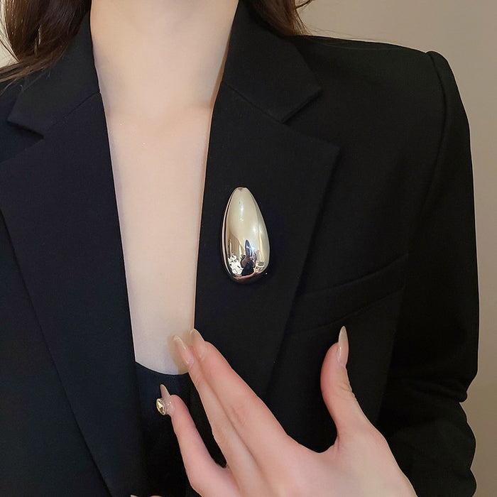 Irregular Oval Alloy Brooch, Geometric Statement Pin With Light Luxury Minimalist Style
