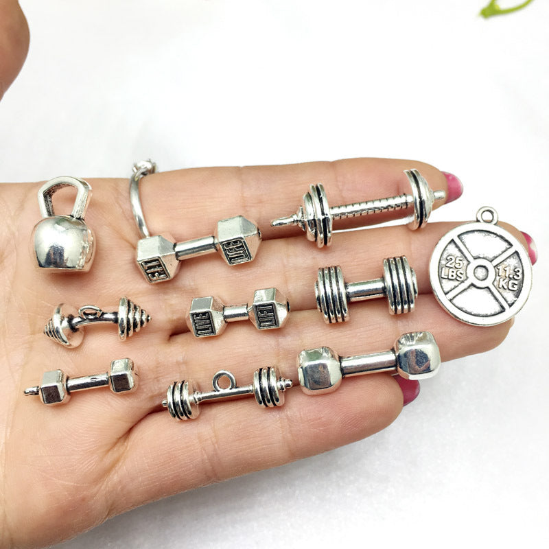 Antique Silver Zinc Alloy Dumbbell Barbell Sport Charm Pendants for DIY Fitness Jewelry