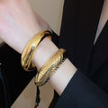 Oval Striped Open Acrylic Bangle For Women, Statement Influencer Style Bracelet view 4