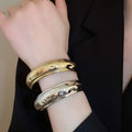 Vintage Style Oval Wrinkled Acrylic Open Bangle Minimalist Fashion Wrist Jewelry view 4