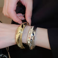 Vintage Style Oval Wrinkled Acrylic Open Bangle Minimalist Fashion Wrist Jewelry view 2