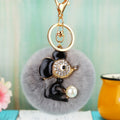 Black Mouse Keychains with Pearl Tail and Optional Plush Pom Pom view 2
