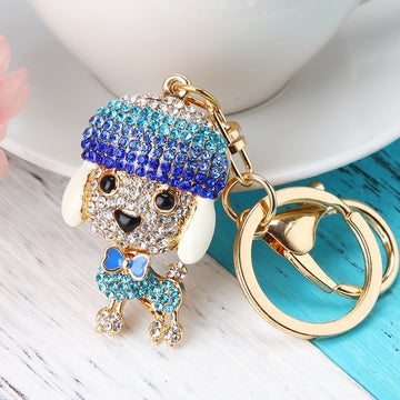 Jeweled Poodle and Dog Keychains in Nine Pictured Color Options