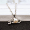 Silver Tone Mom Script Pearl Look Pendant Necklace view 2