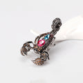 Black Silver Tone Flower Crystal Metal Brooch Pin 4 x 6.6 cm view 3